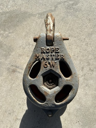 Vintage rare Rope Master 6W Industrial Mine Lifting Pulley Block Gray/Red Sheave