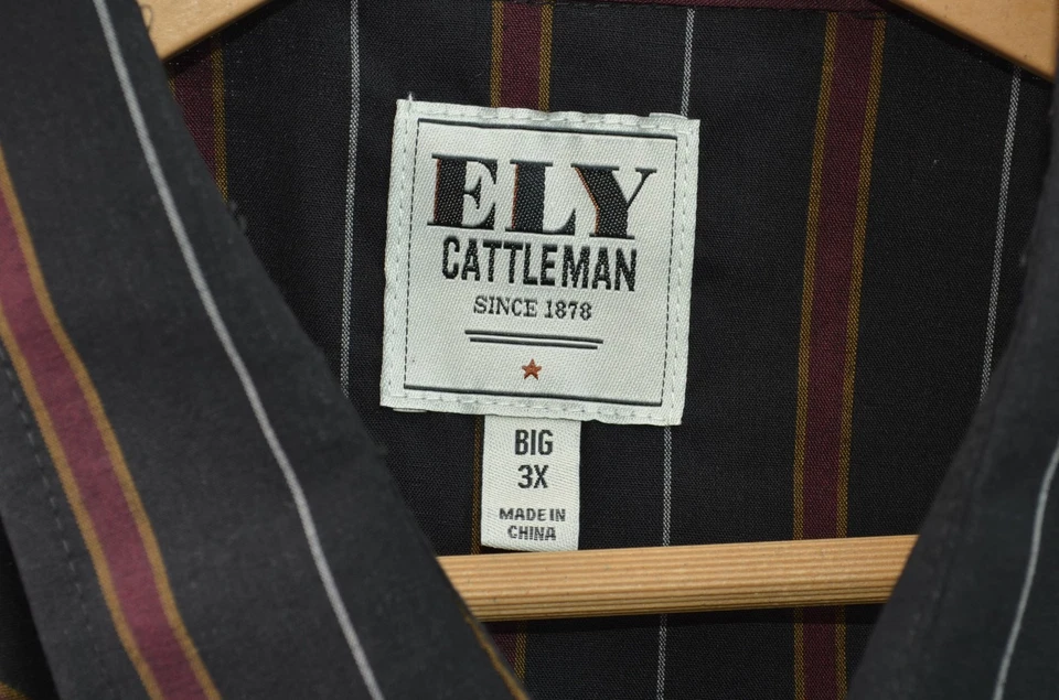 Camisa a Presión Ely Cattleman Western Pearl Para Hombres Grande 3X Negra Manga Larga Bolsillos Foto 3 de 4