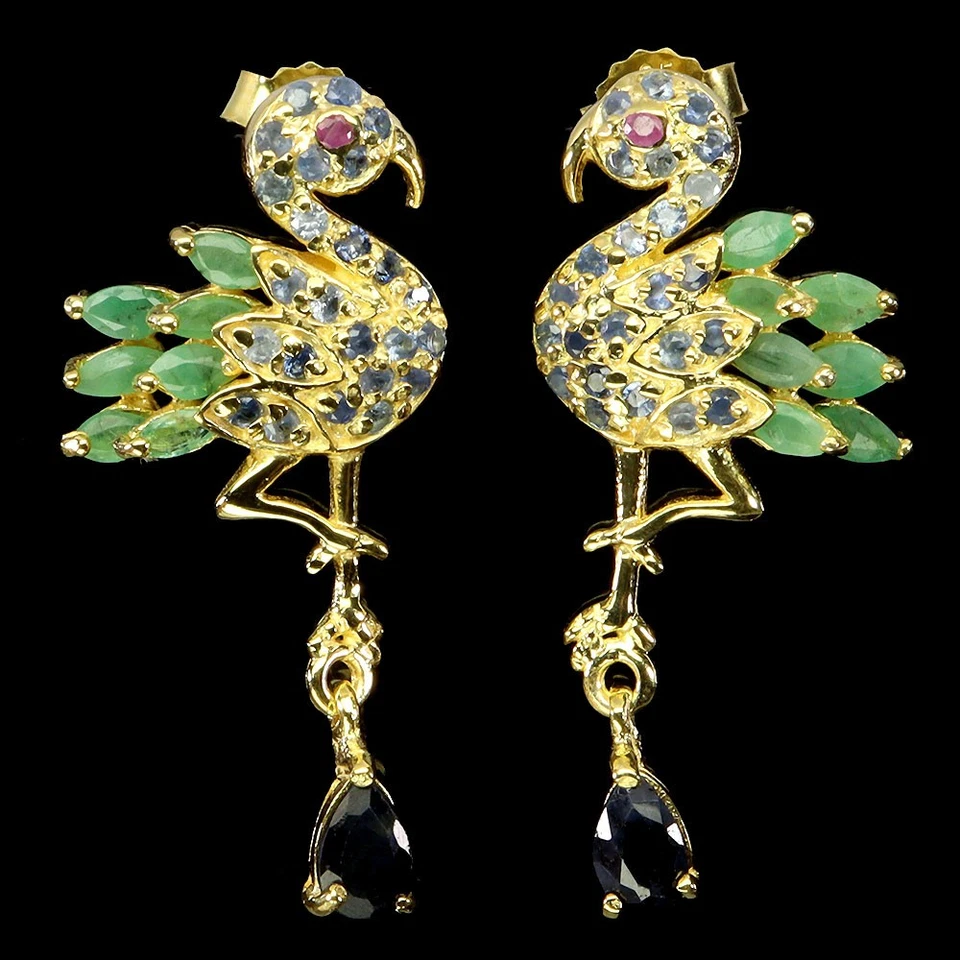 925 Sterling Silver Earrings Pear Sapphire 6x4mm Emerald Ruby Gemstone Jewelry - Image 2 of 4