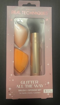 Real Techniques Glitter All The Way Brush + 2 Sponge Set Brand New