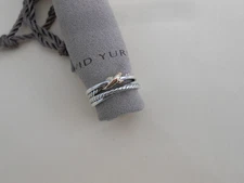$295 David Yurman Silver with 18K Gold 6mmX Crossover Band Ring Size 6