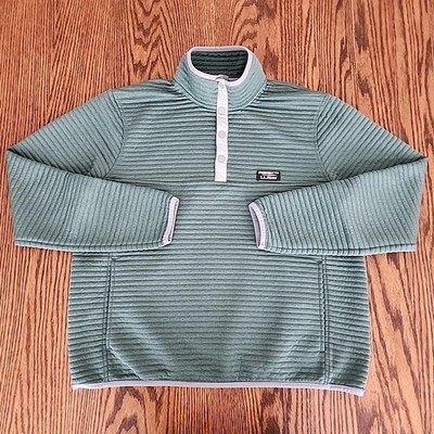 LL Bean Airlight Knit Pullover Mens Large Regular Sage Green Ribbed Quarter Snap