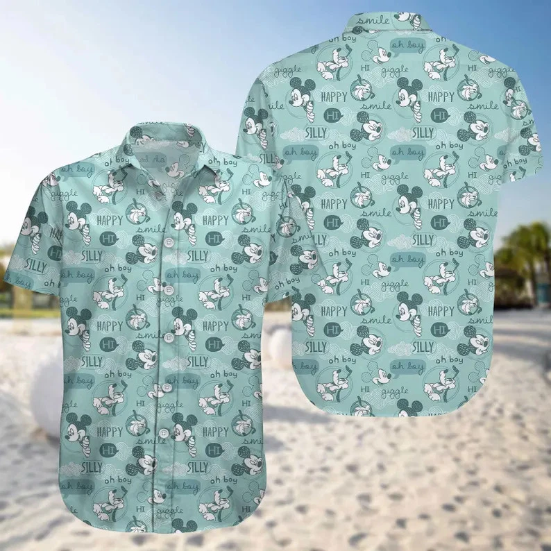 Disney Mickey And Friends Magic Kingdom Pattern Retro Blue Hawaiian Shirt