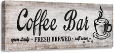 Rustic Wood Coffee Station Decor - Retro Kitchen Bar Signs for Self Serve