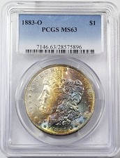 1883 O Morgan Silver Dollar PCGS MS-63 Rainbow Toning