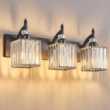 Modern Bathroom Vanity Light 3-Light Black Crystal Light Fixtures Over Mirror...
