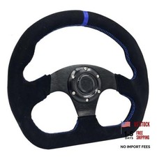 13" Blue Stripe Sim Racing Steering Wheel Race Style D-Shaped Flat Bottom blue