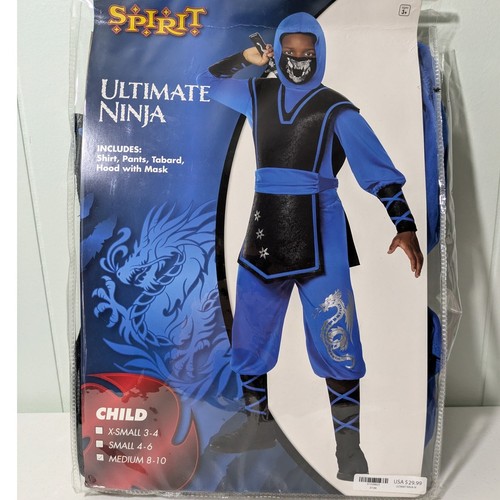 Costume Halloween Spirito Ninja Blu Bambino Halloween Taglia Media 8-10 Nuovo