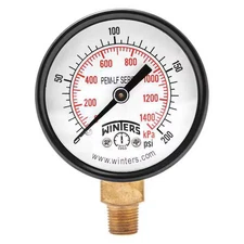 Winters Pem209lf Lead-Free Pressure Gauge, 0 To 200 Psi, 2 In Dial, 1/8 In Npt,