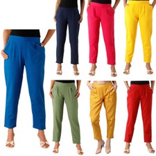 Women's Cotton Pants Casual Ankle Length Trousers Straight Fit Casual  Festive