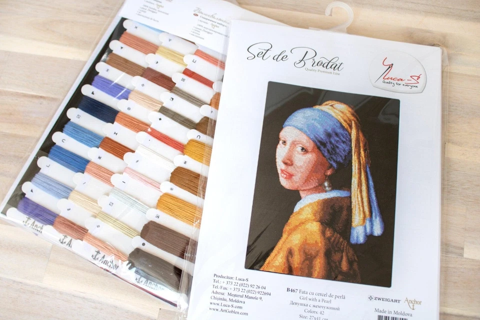 Hágalo usted mismo Kit de Bordado Punto de Cruz Contado Punto de Aguja "Niña con una Perla" Luca-S Foto 2 de 2