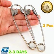 2 Pcs Super Heavy Duty Jumbo 5" Safety Pins Stainless Steel Crafting Diapers Sew