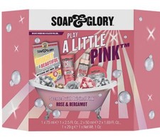 Soap  Glory 4-pc Play A Little Pink Rose Bergamot Bath  Beauty Gift Bx Set-NEW
