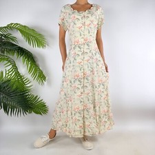 Womens Vintage 90s Pastel Floral Cottagecore Teacher Short Sleeve Maxi Dress / 8