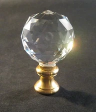 Lamp Finial-Leaded crystal ball lamp finial w/solid brass dual thread base 