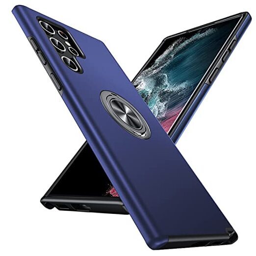 Hidden Series Galaxy S22 Ultra Case 5G,[No Fall-Off Kickstand] 360°Metal Blue