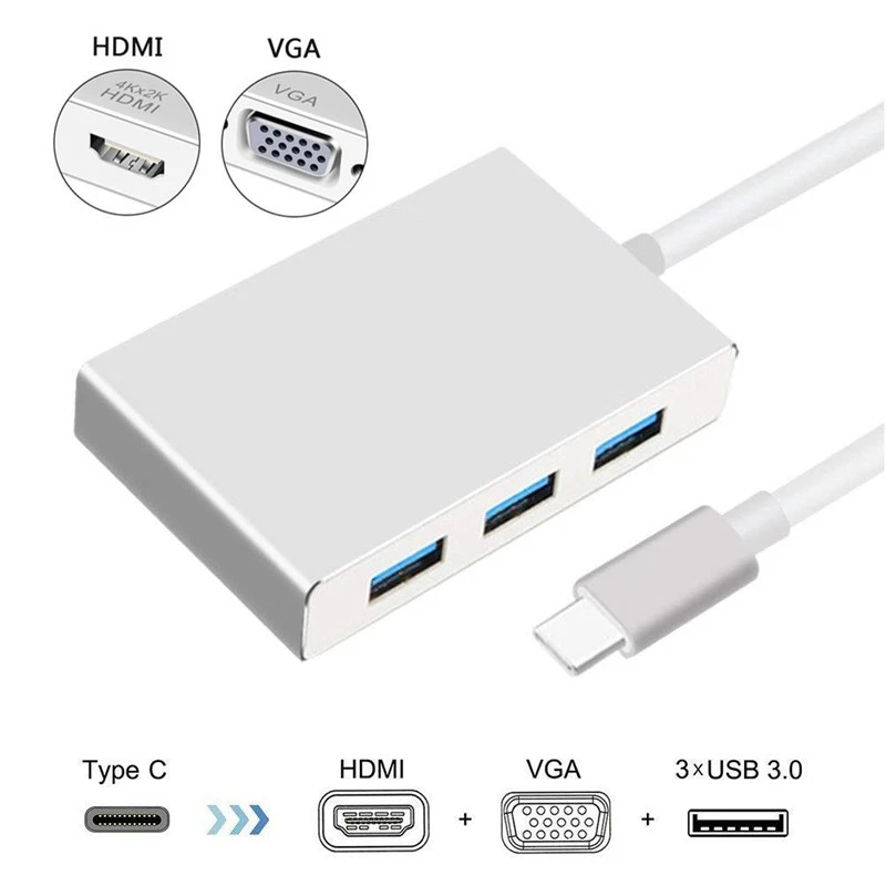 5in1 Type C to HDMI VGA USB 3.0 HUB Video Adapter 4Kx2K For Apple Macbook to TV - Image 3 of 4