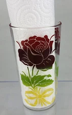 Anchor Hocking Flowers Red Rose Drinking Glasses 4.75" Swanky Swig Vintage