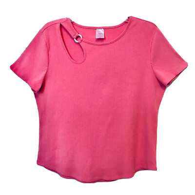 No Boundaries Womens Jr. XXL/2XG (19) Salmon Cut Out Detail Short Sleeve Top