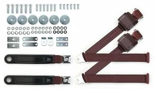 1964-75 Buick Burgundy Shoulder Belt Kit 12" Pushbutton Buckles & Hardware