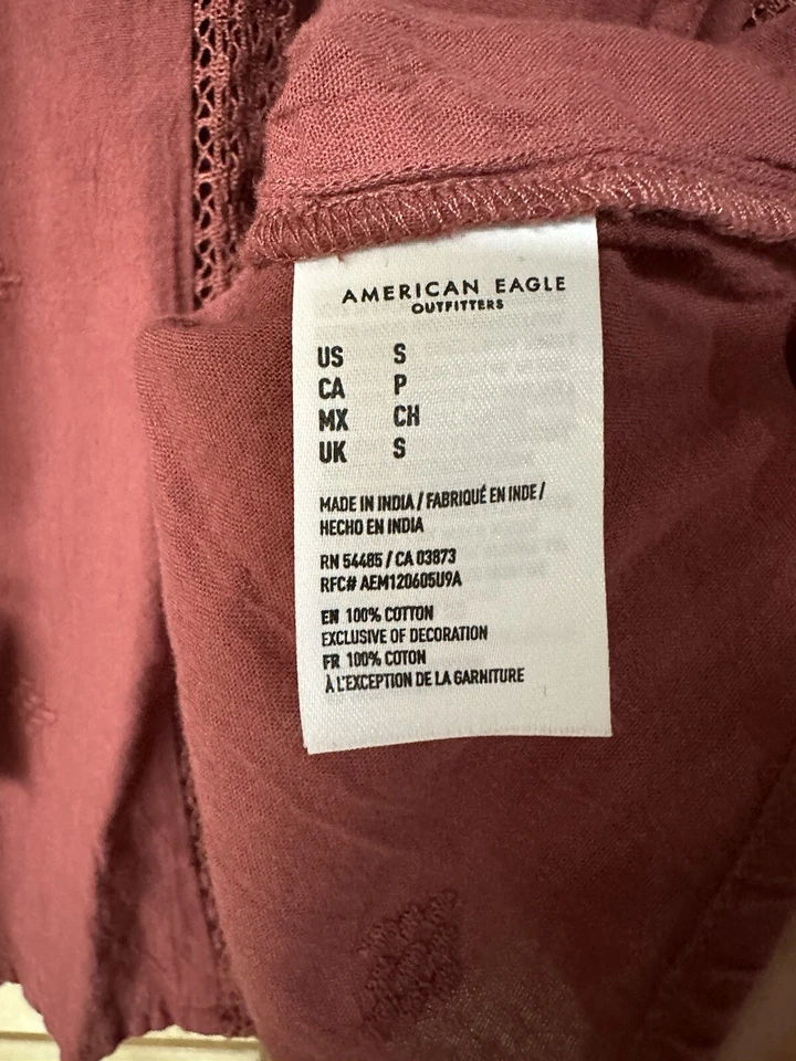 Blusa American Eagle Rosa Polvorienta Encaje Crochet Boho Manga Campana Talla Pequeña Foto 4 de 4