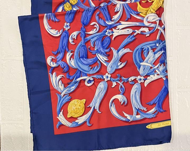 Hermes Carre 90 Large Scarf Stole Elegance Red Blue Fashion