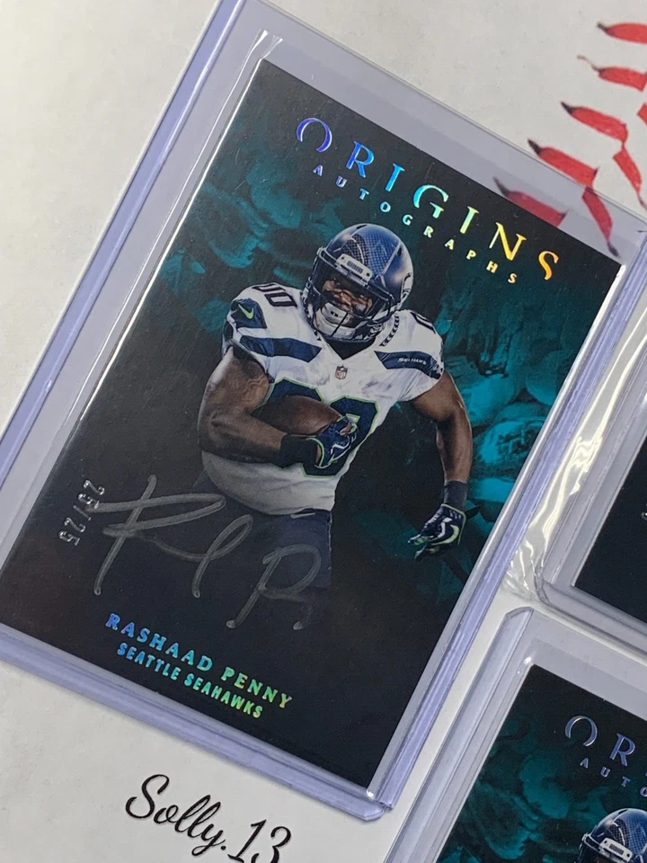 3 RASHAAD PENNY RC AUTO 's 💎 /25 silver ink! 2018 PANINI ORIGINS #OARP SEAHAWKS - Image 3 of 4