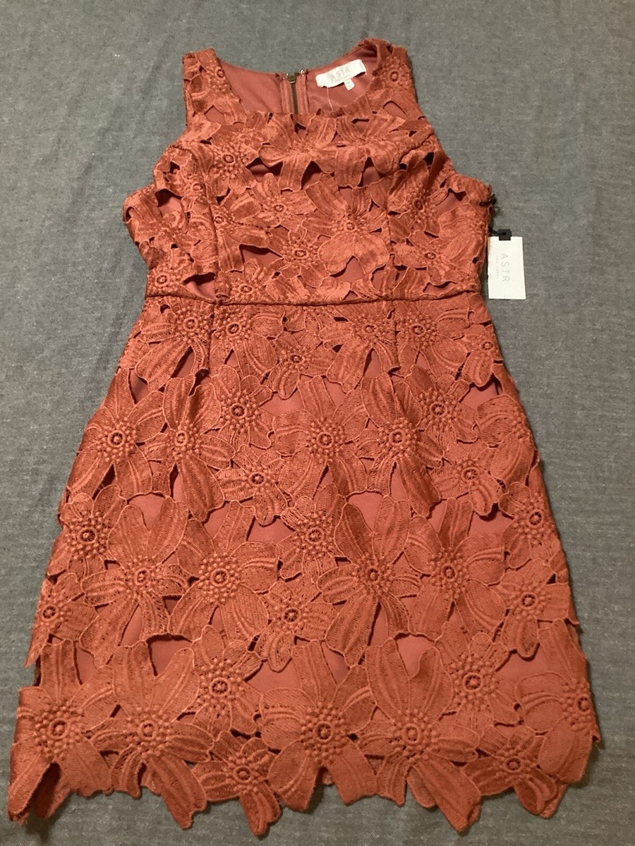 ASTR The Label Womans M Dress Floral Lace Overlay Copper Rusty Orange  CUTWORK