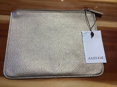 Jules Kay Gold Matte Makeup Clutch Zipper Closure Purse Pouch Evening NWT