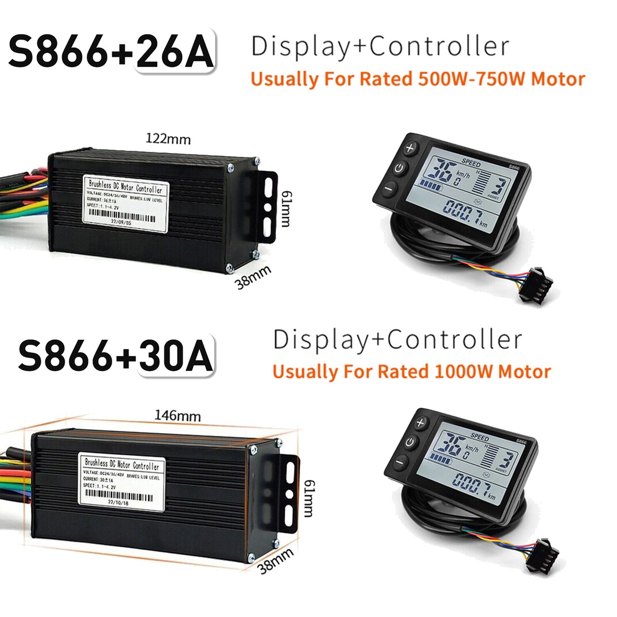 Ebike 36V 48V 750W/1000W Motor 26A/30A Sine Wave Controller S866