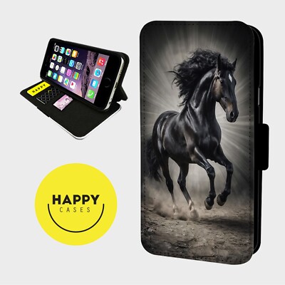 BLACK STALLION HORSE - Kunstleder Flip Handyhülle - iPhone/Samsung