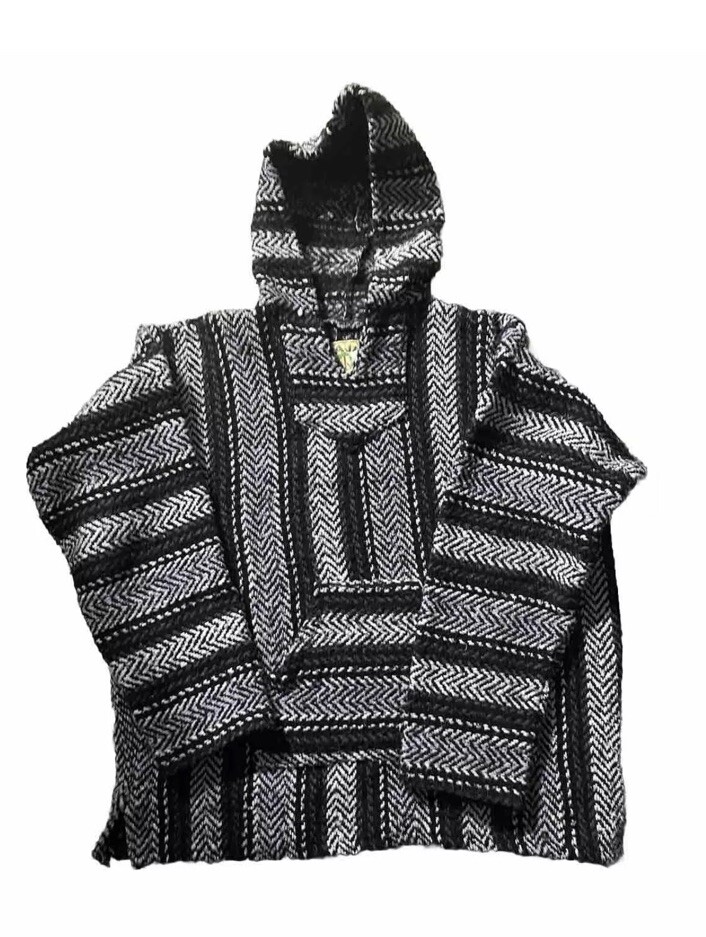 Baja Joe Hoodie Mexican Pullover Balck White Sweater Medium