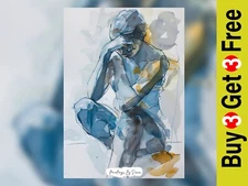 Emotive Watercolor Reflective Figure Painting Print 5"x7" on Matte Paper