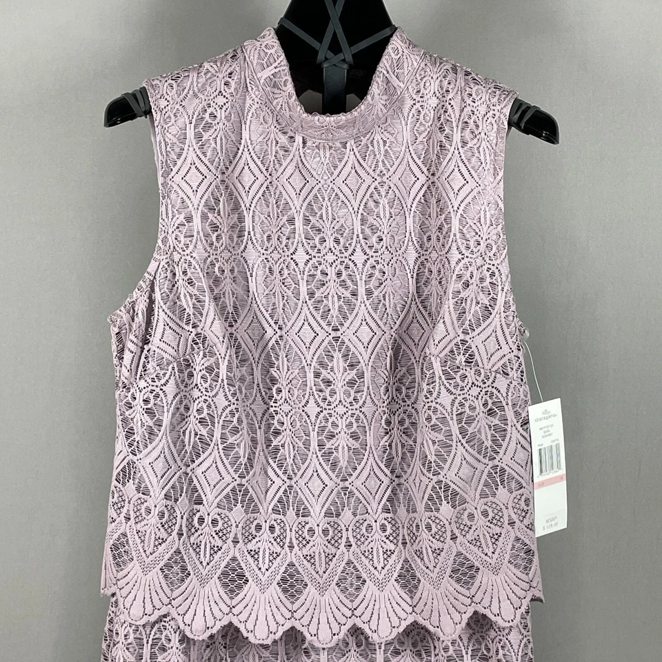 全新 Sharagano 连衣裙 女式 10 紫色花卉蕾丝紧身铅笔 学院风 经典 — 第 2/4 张图片