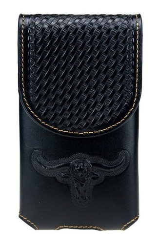 6.5" LONGHORNS LARGE WESTERN LEATHER POUCH CASE BELT LOOP HOLSTER PHONE #EH11701 - Picture 9 of 13