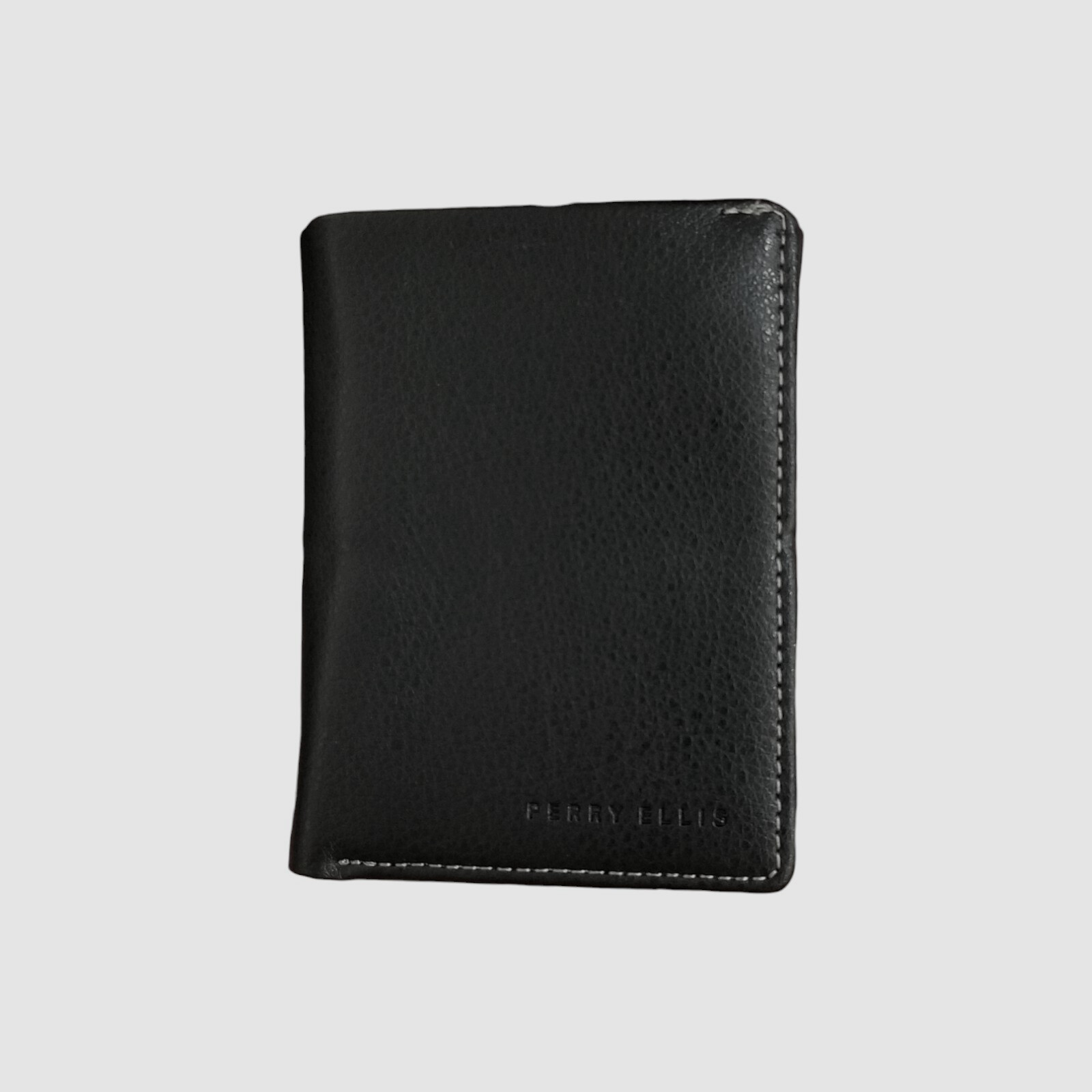 Perry Ellis Men's Black Leather Trifold RFID Traveler Wallet