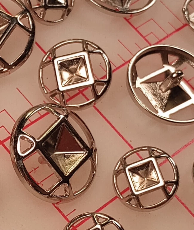 10 SMALL Metal Shank Buttons Silver Indented Square Center European Vintage 5/8" - Image 4 of 4