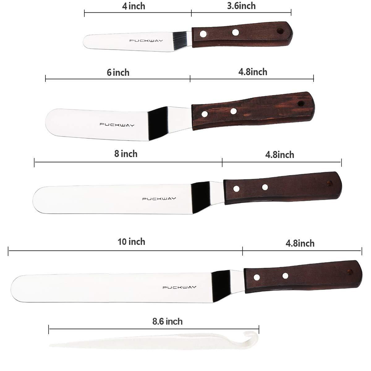 4 PCS Cake Decorating Icing Spatula set with 4 6 8 & 10 Inch Stainless Steel ...