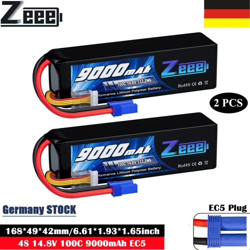 2x Zeee 4S Lipo Akku Batterie 9000mAh 14.8V 100C EC5 für RC Flugzeug Car Boats