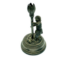 Antik Bronze Cherub Kerzenhalter / Anz&uuml;nder  Putto  Metall versilbert Patina