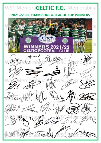 12683. 2021-22 Glasgow Celtic Signed Team Photo Sheet (PRINTED AUTOGRAPH - A4)