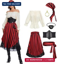 7Pcs Womens Pirate Costume with Accessories Renaissance Tops Outfit