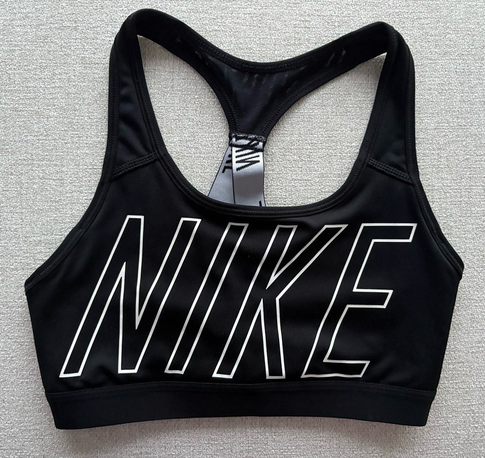 Nike Women’s Sports Bra Racerback Black White Logo Size Small