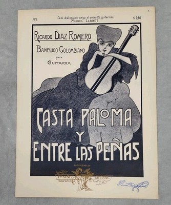Ricardo Diaz Romero Casta Paloma Sheet Music Classical Guitar Spanish Rare Vtg