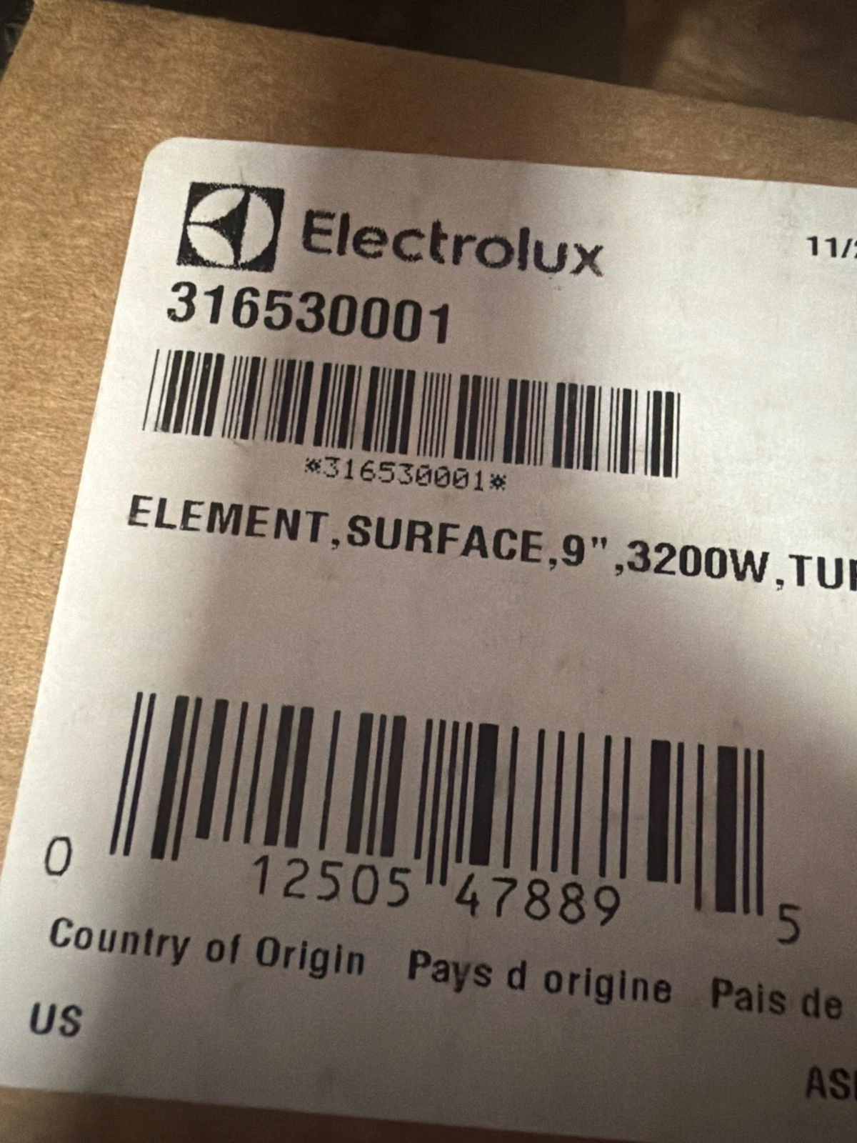 Genuine OEM Electrolux 316530001 Range 9" Radiant Surface Element