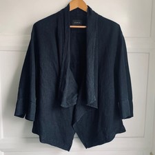 OSKA 100% Linen Jacket Womens Size 3 UK 14 Black Blue Lapels Oversize Lagenlook