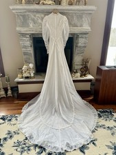 VTG 70s Wedding Dress Romantic Renaissance Bridal Chiffon Lace S/XS Original OAK