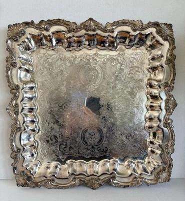 【Wallace】 チッペンデールのギャラリートレー スクエア 42cm Wallace Chippendale Chippendale Antique US Silver-Plated Platters