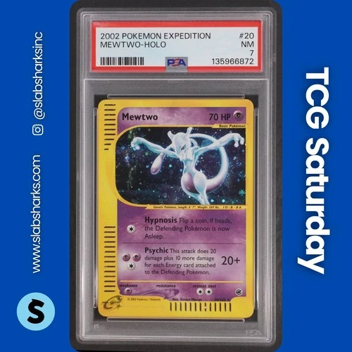 2002 POKEMON EXPEDITION SET #56/165 MEWTWO HOLO SWIRL RARE PSA 7