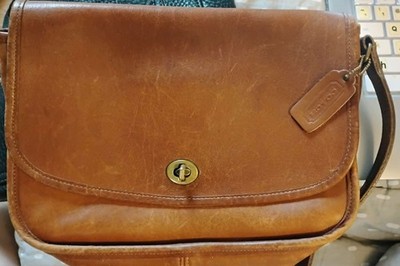 Coach Vintage British Tan Leather Flap Front Crossbody  Turn key